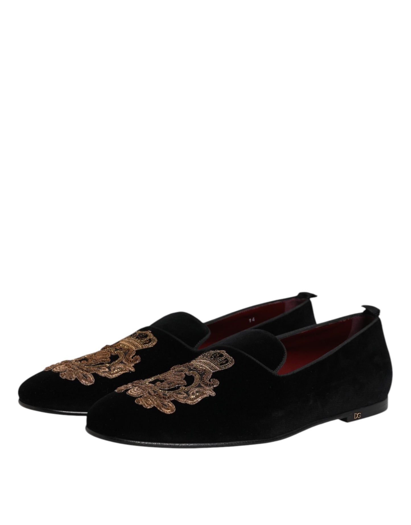 Black Velvet Gold Crown Mens Loafers Shoes
