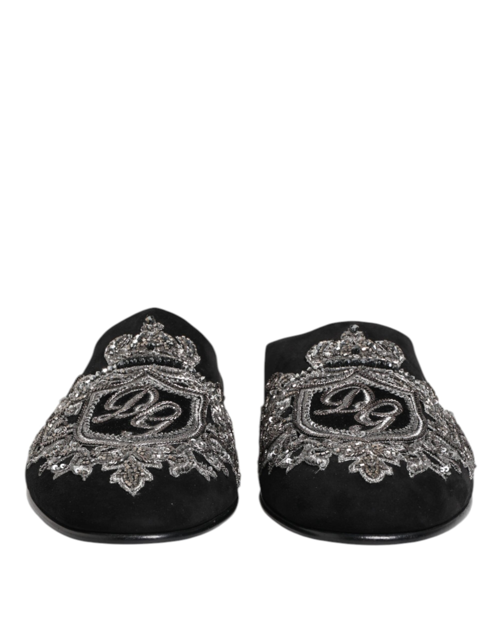 Black Velvet Slides DG Crown Slipper Shoes