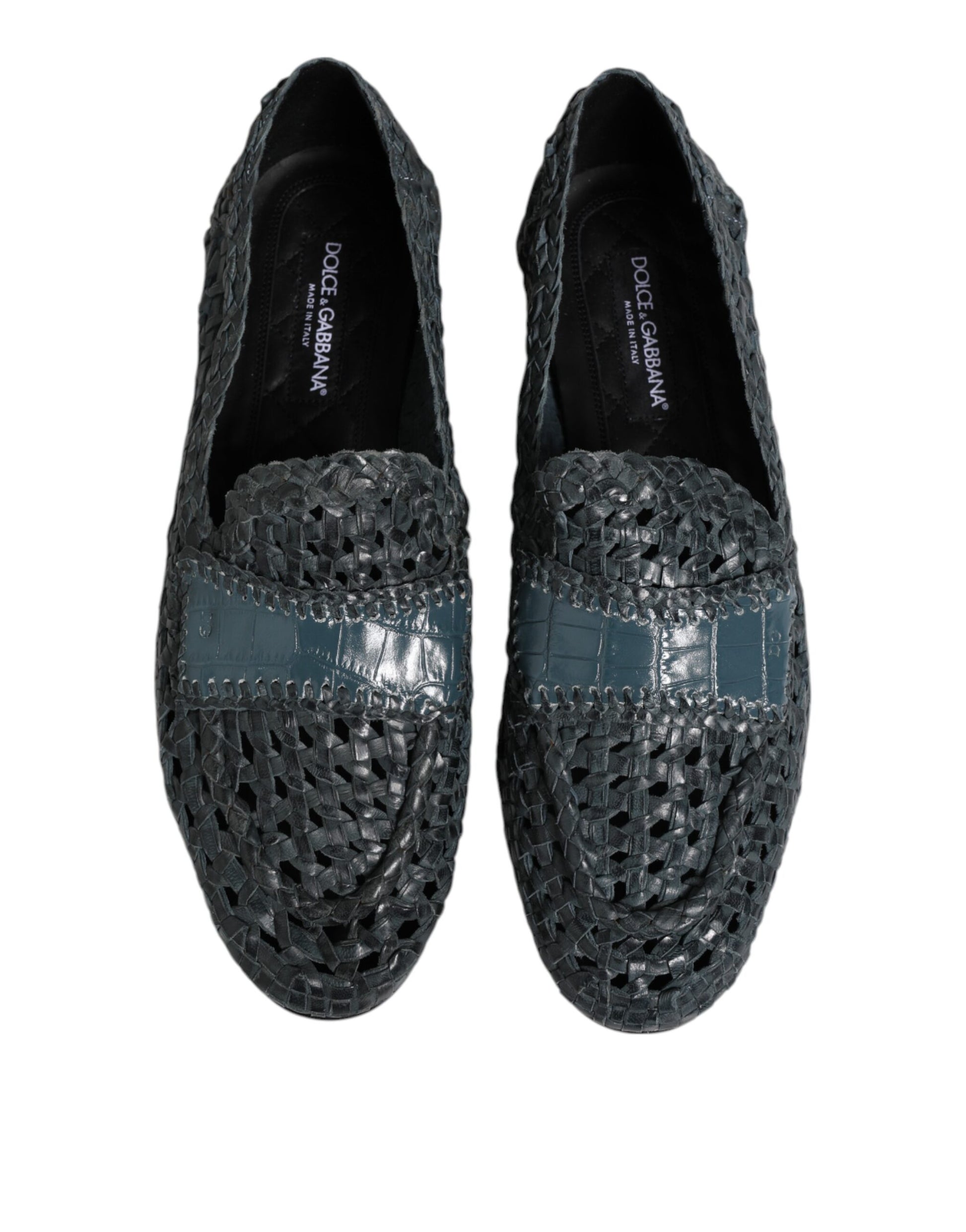 Blue Woven Raffia Slip On Loafers Shoes