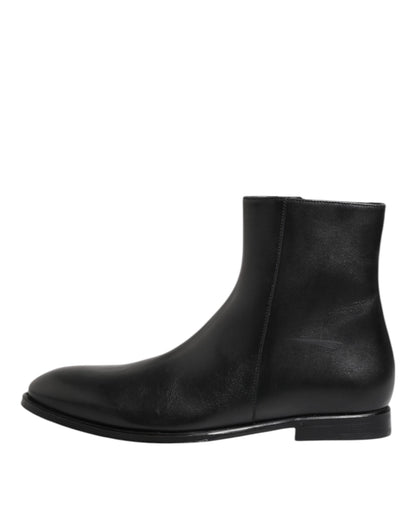 Black Leather Mid Calf Men Boots Shoes