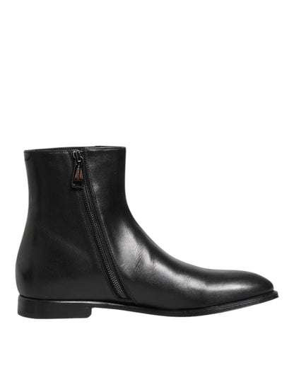 Black Leather Mid Calf Men Boots Shoes