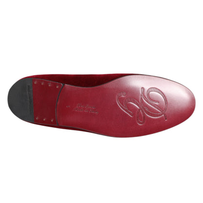 Red Velvet Gold Crown Mens Loafers Shoes