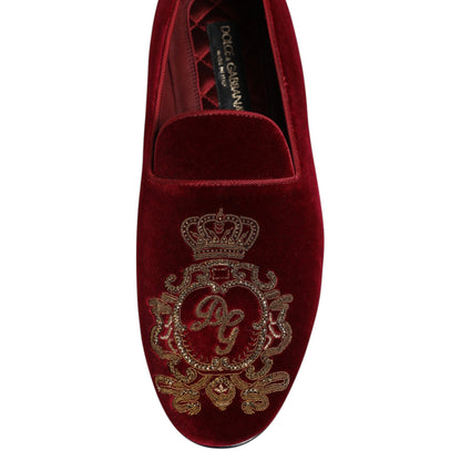 Red Velvet Gold Crown Mens Loafers Shoes