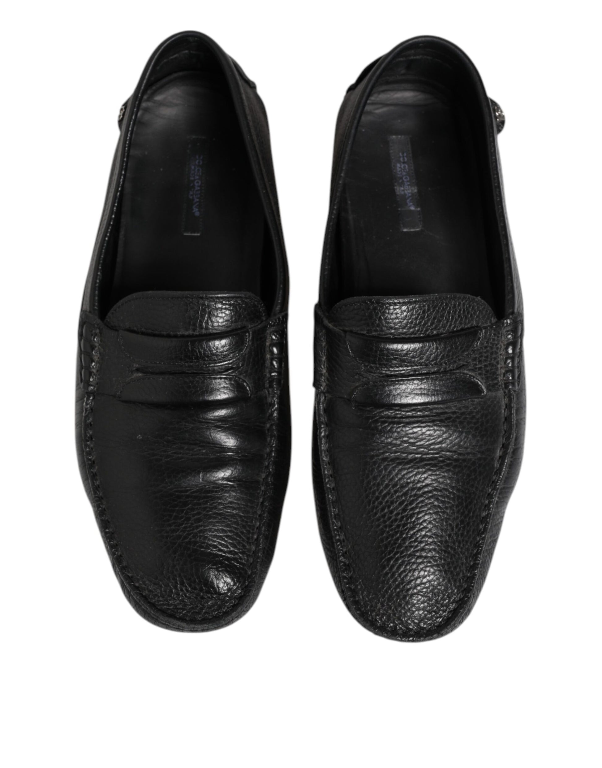 Black Leather Slip On Mocassin Loafer Shoes
