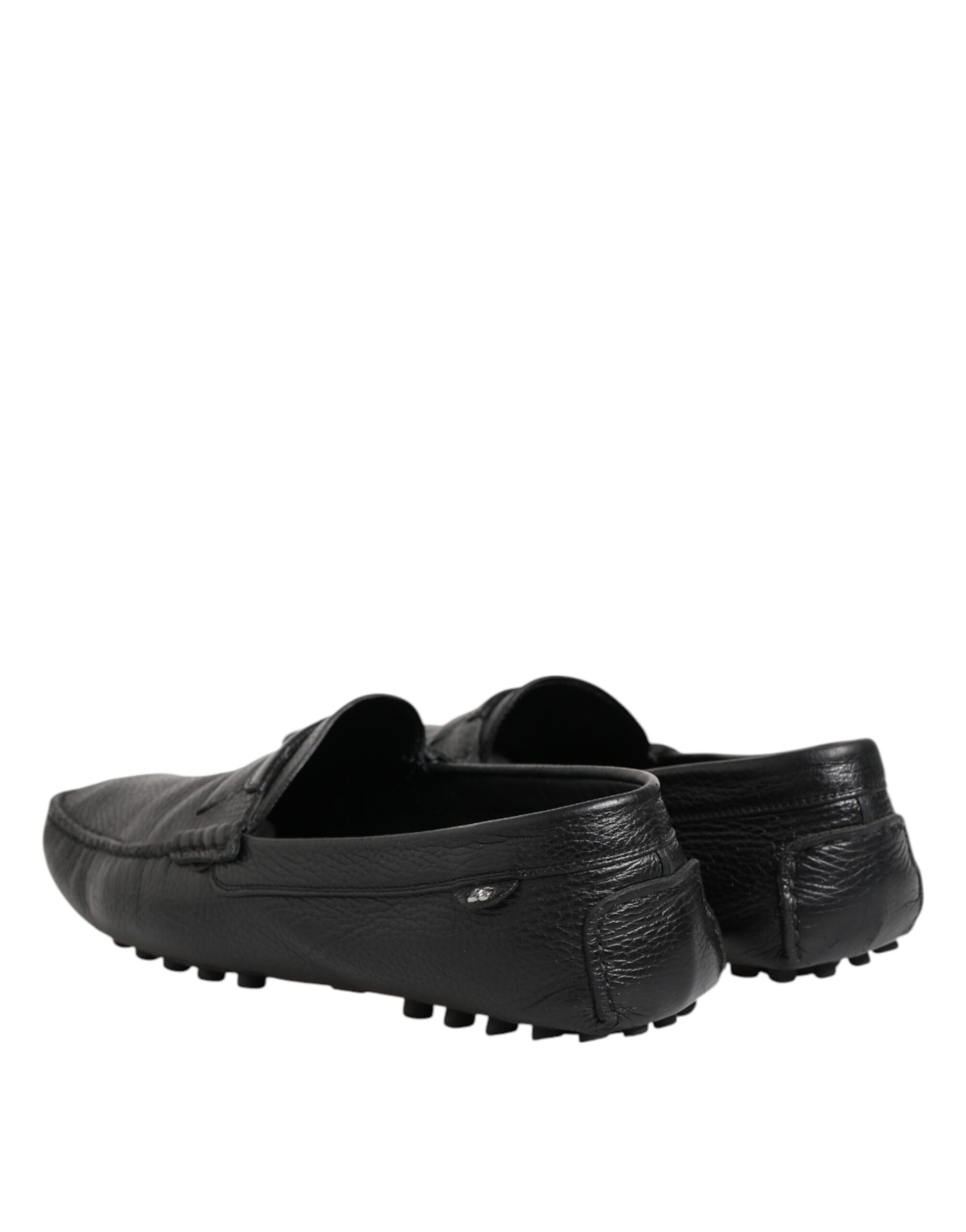 Black Leather Slip On Mocassin Loafer Shoes