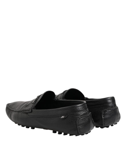 Black Leather Slip On Mocassin Loafer Shoes