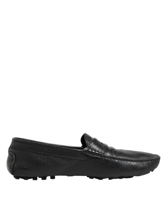 Black Leather Slip On Mocassin Loafer Shoes