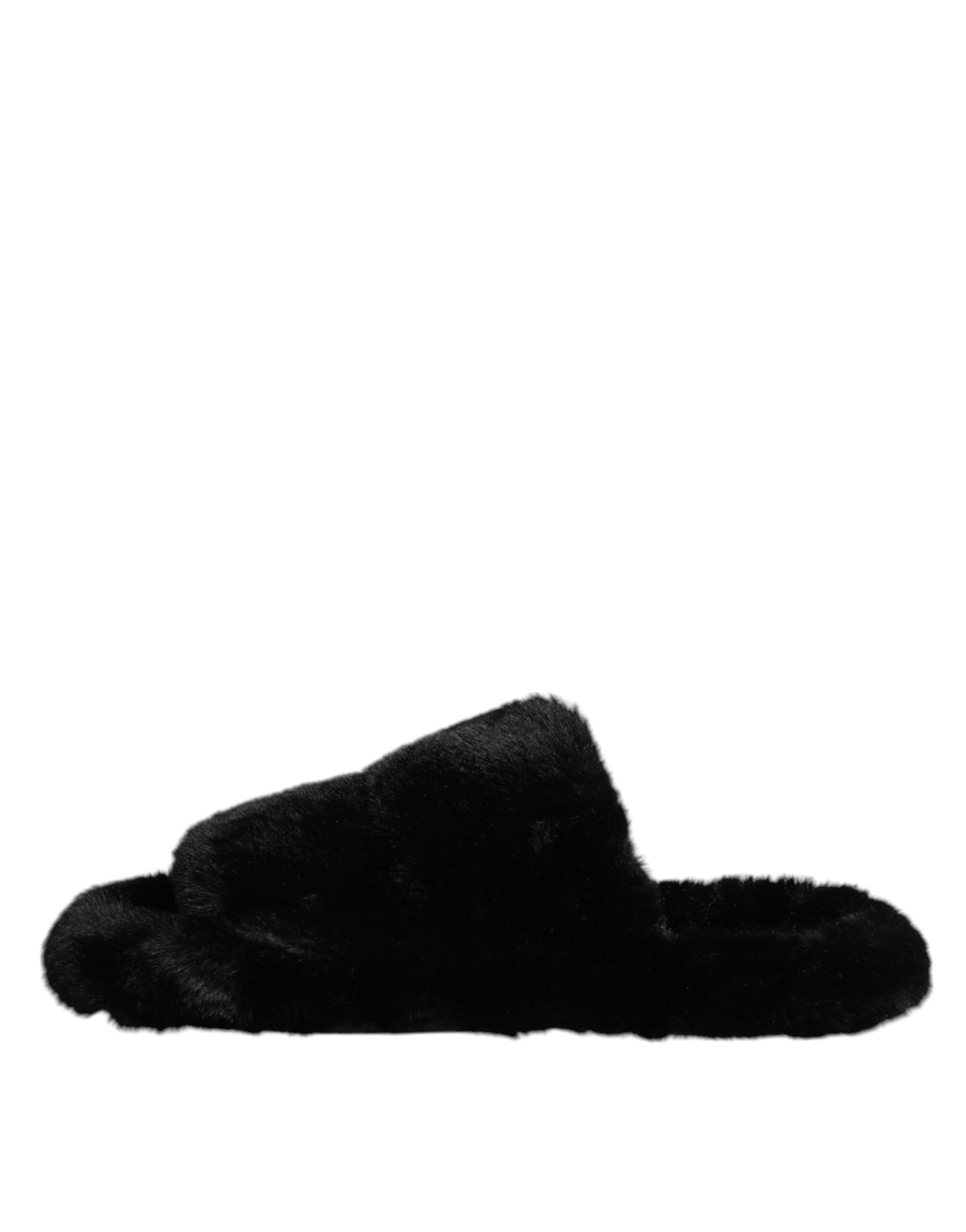 Black Faux Fur Flats Men Sandals Shoes