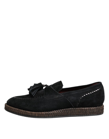 Black Suede Tassel Embellished Loafers Shoes