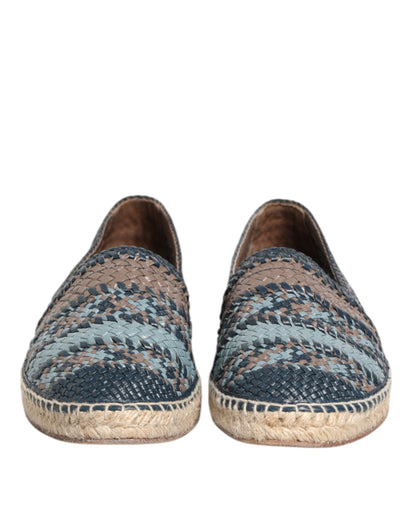 Blue Gray Woven Leather Buffalo Espadrille Shoes