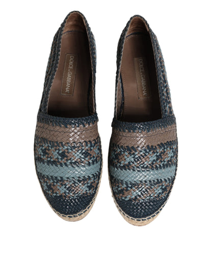 Blue Gray Woven Leather Buffalo Espadrille Shoes
