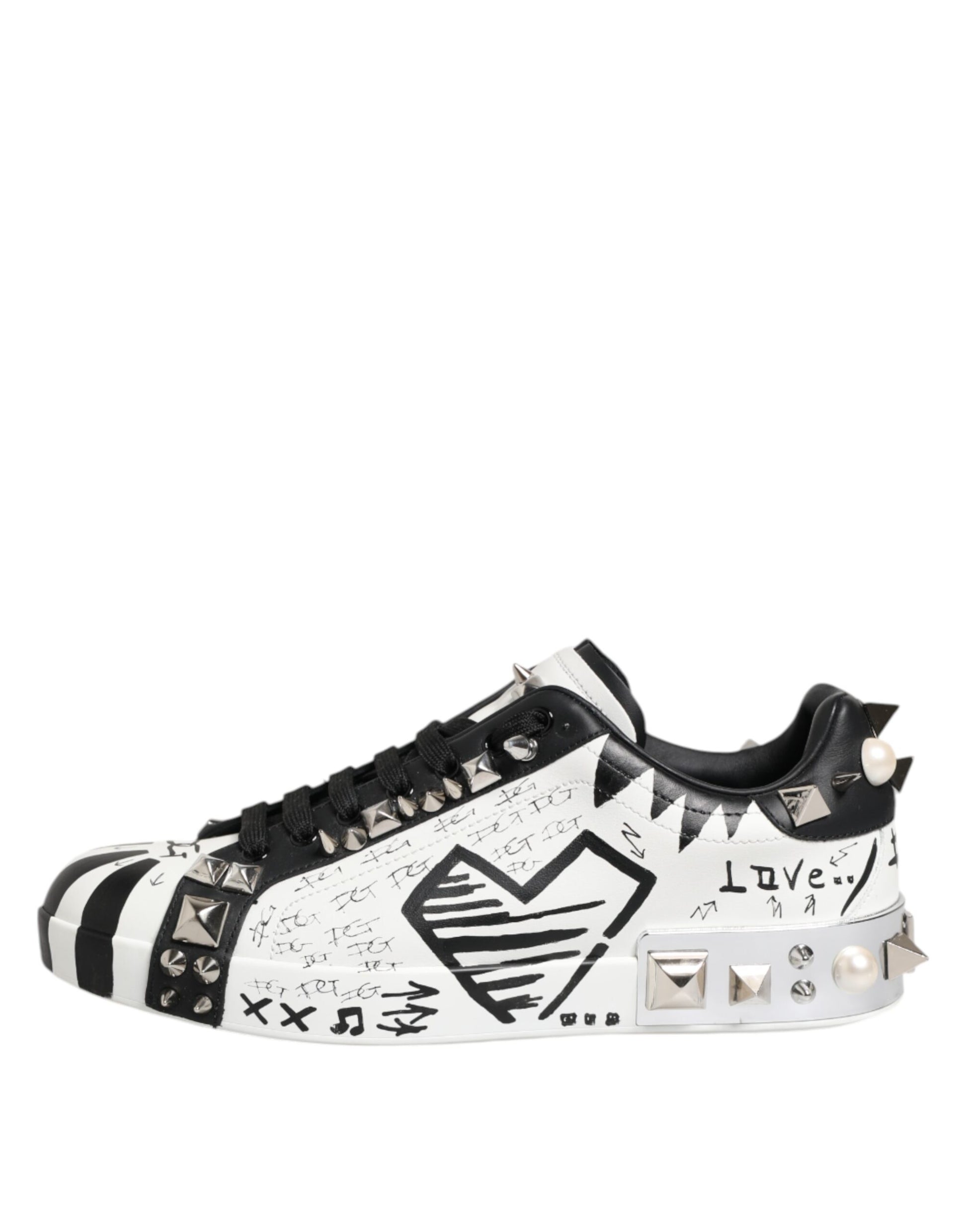 Black White Studded Low Top Sneakers Shoes