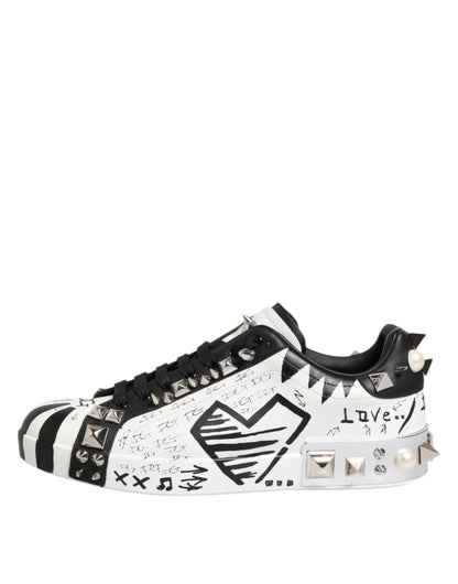 Black White Studded Low Top Sneakers Shoes