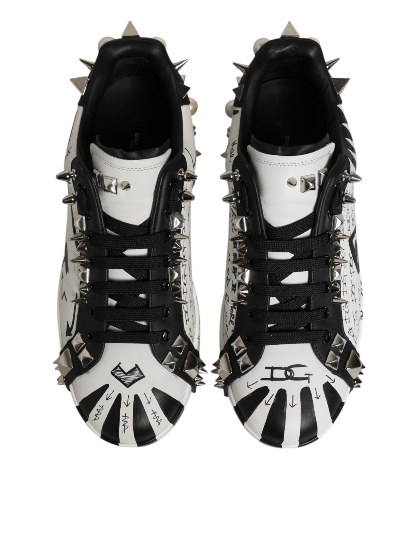 Black White Studded Low Top Sneakers Shoes