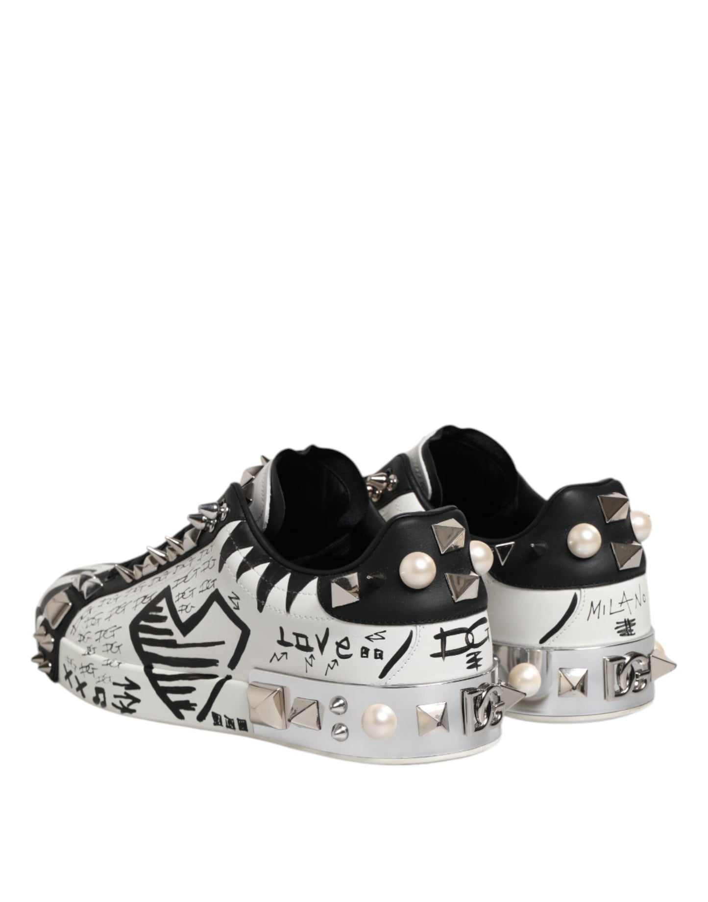 Black White Studded Low Top Sneakers Shoes