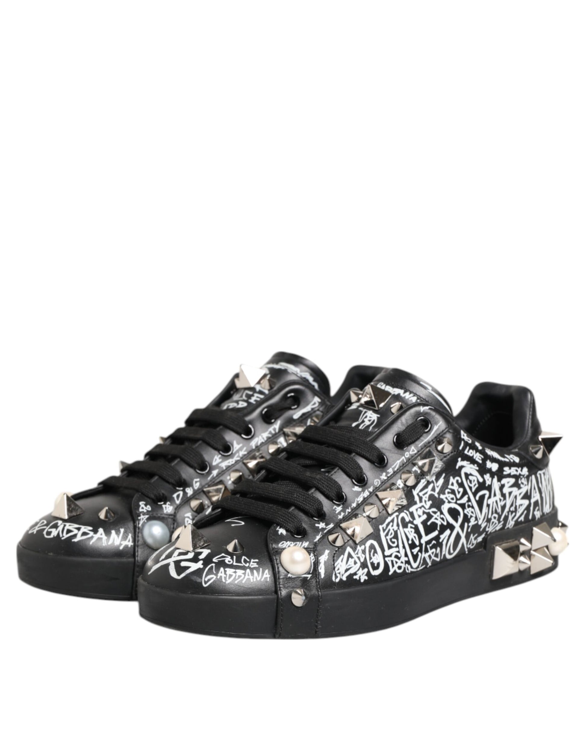 Black Portofino Stud Embellished Sneakers Shoes