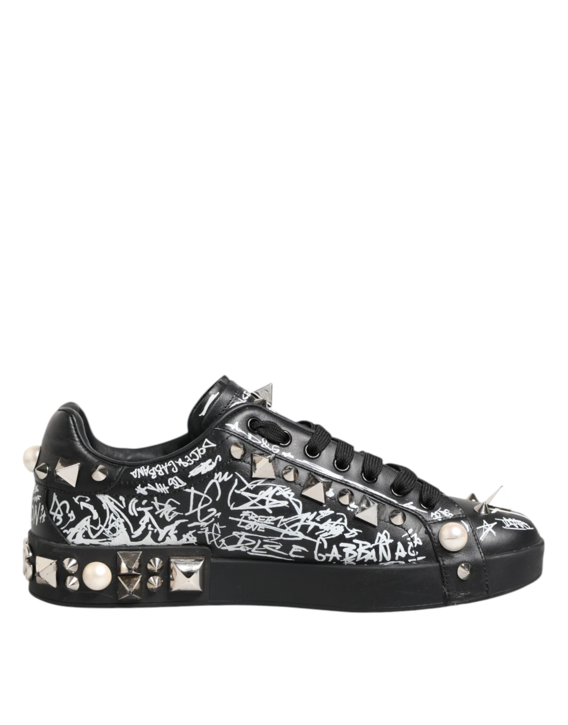 Black Portofino Stud Embellished Sneakers Shoes