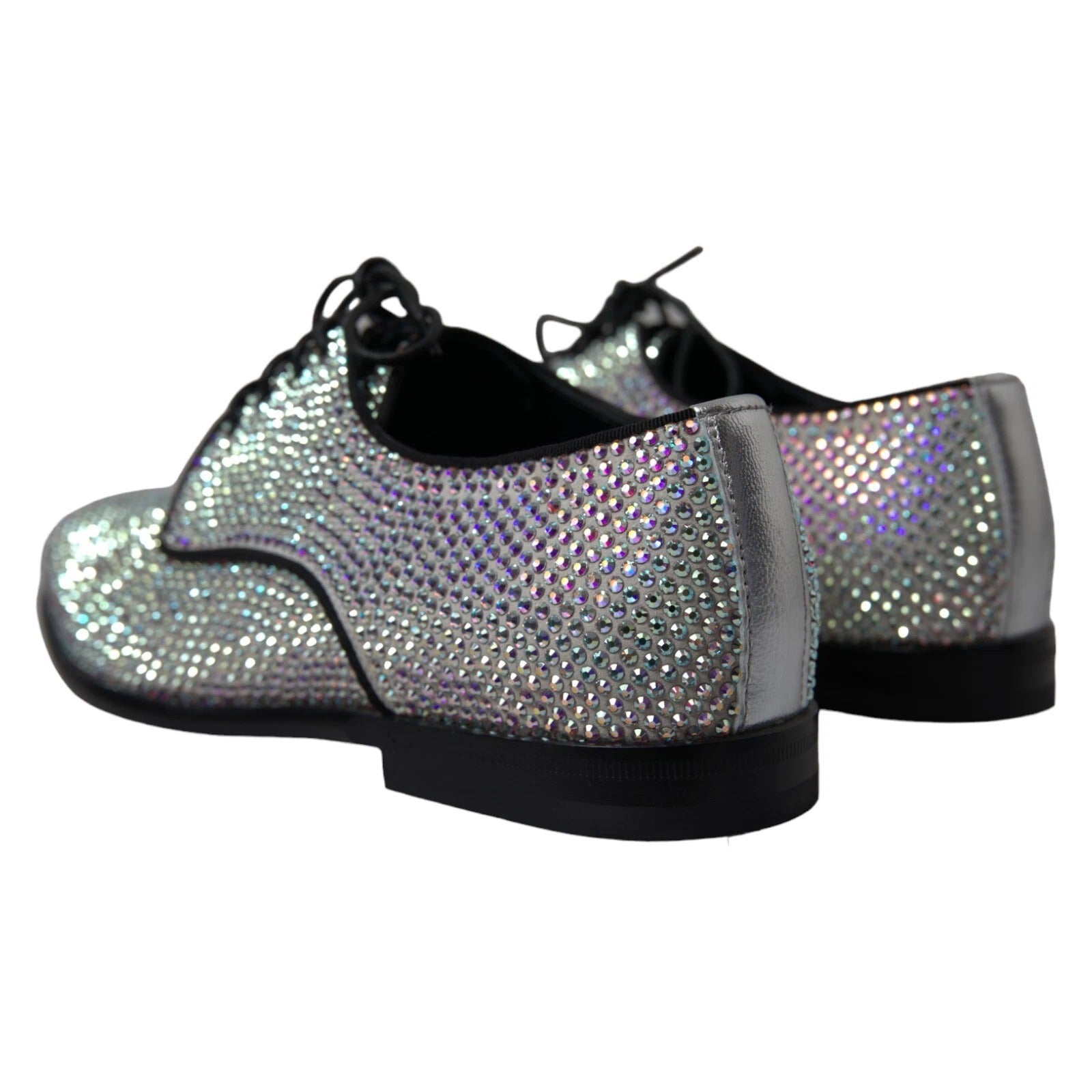 Silver Leather Rhinestones Derby Shoes