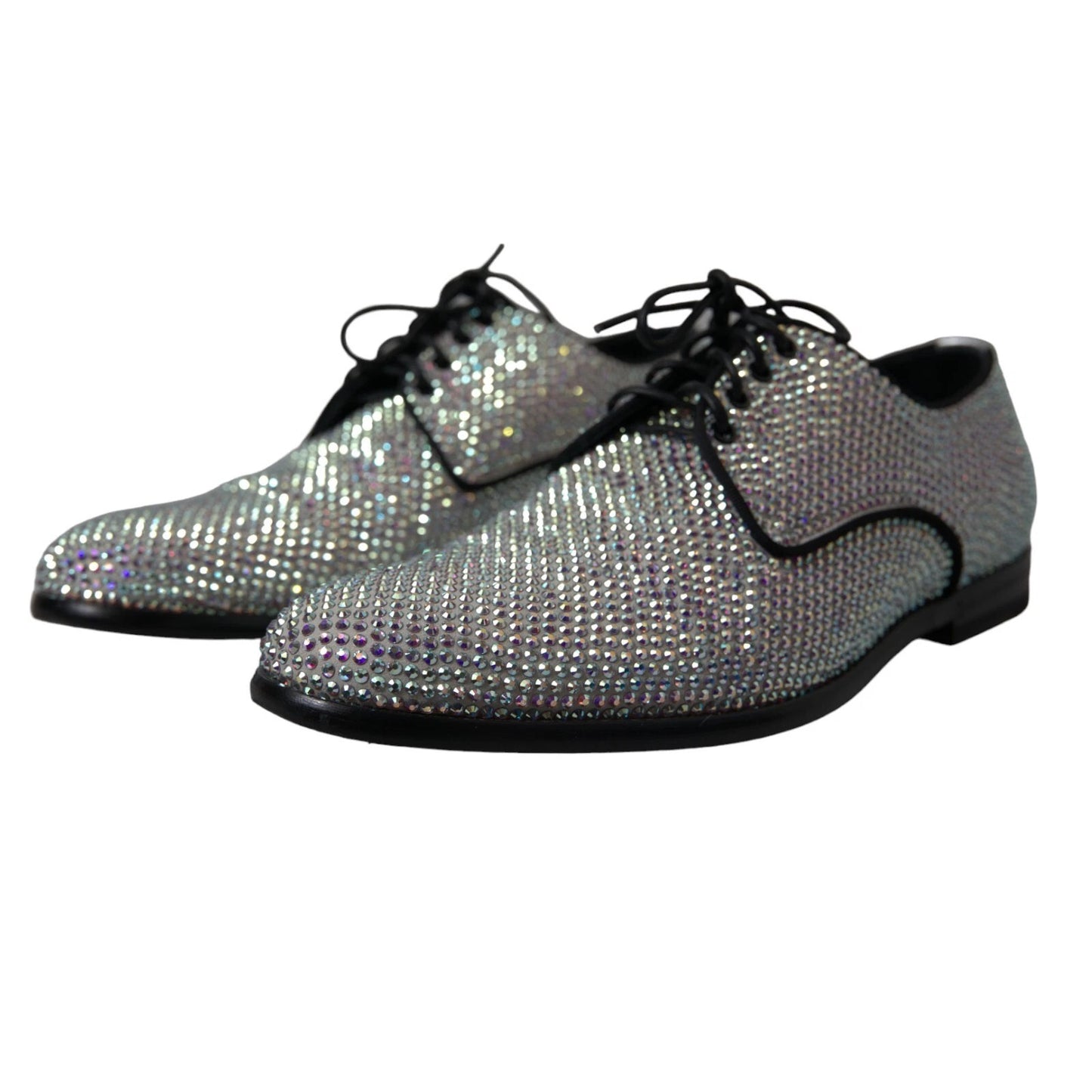 Silver Leather Rhinestones Derby Shoes