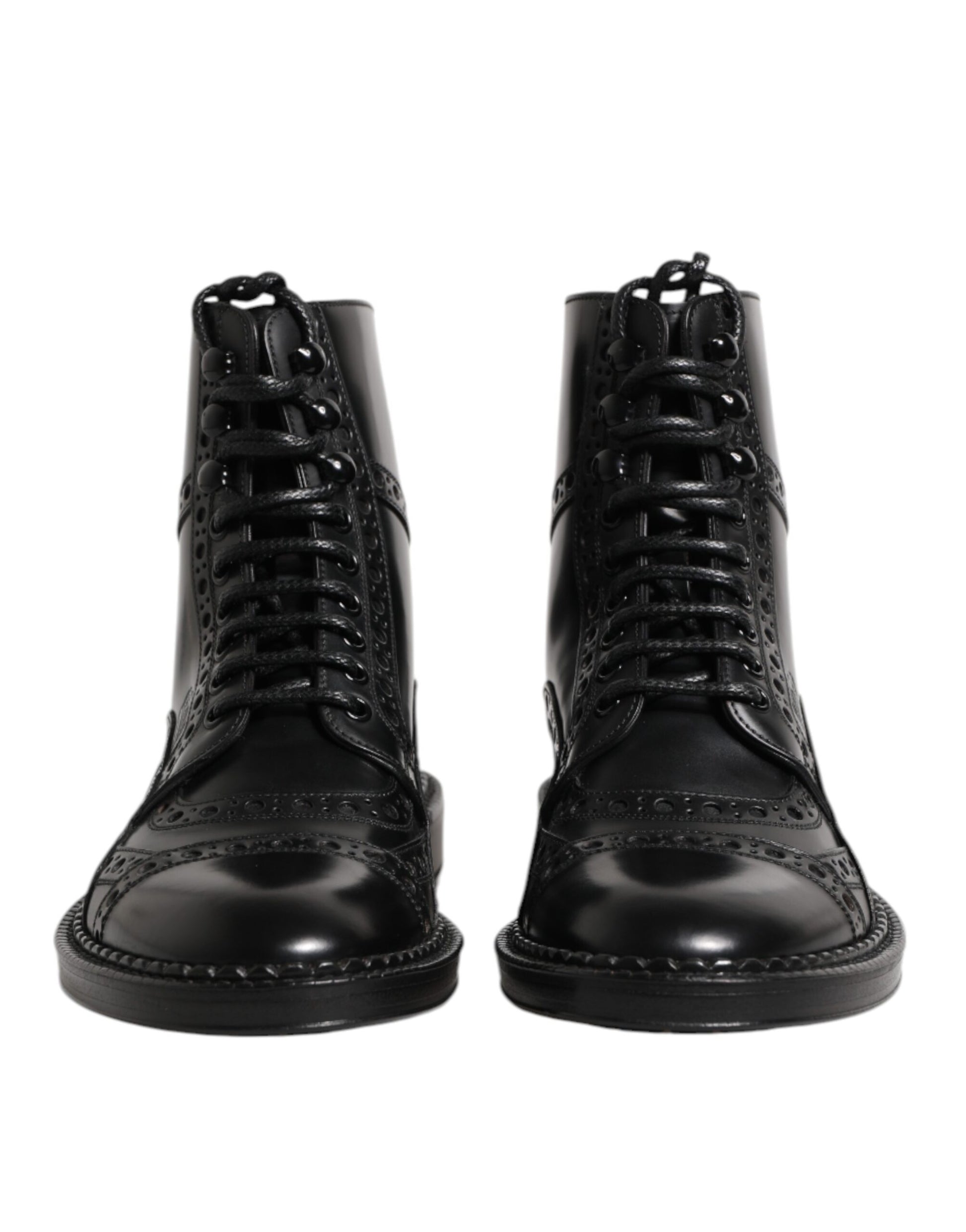 Black Leather Lace Up Mid Calf Boots Shoes