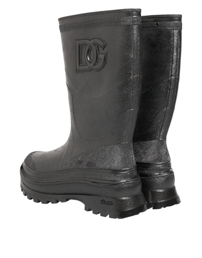 Metallic Black Pull On Rain Boots Shoes