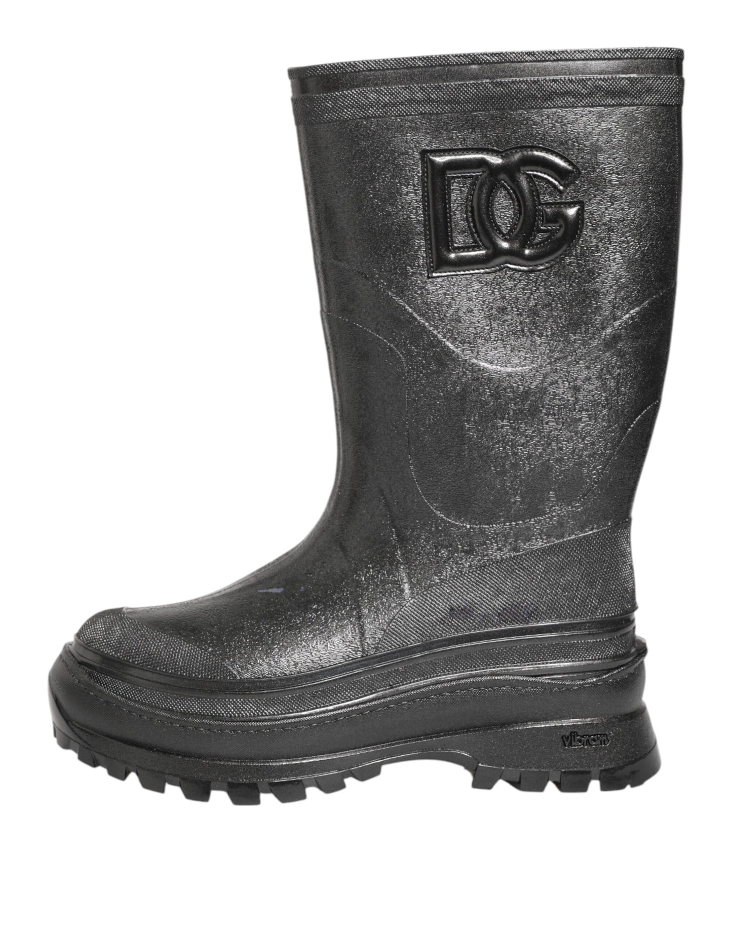 Metallic Black Pull On Rain Boots Shoes