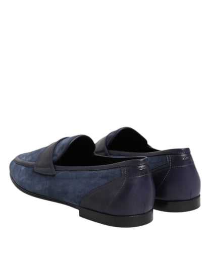 Blue Suede Leather Loafers Moccasin Shoes