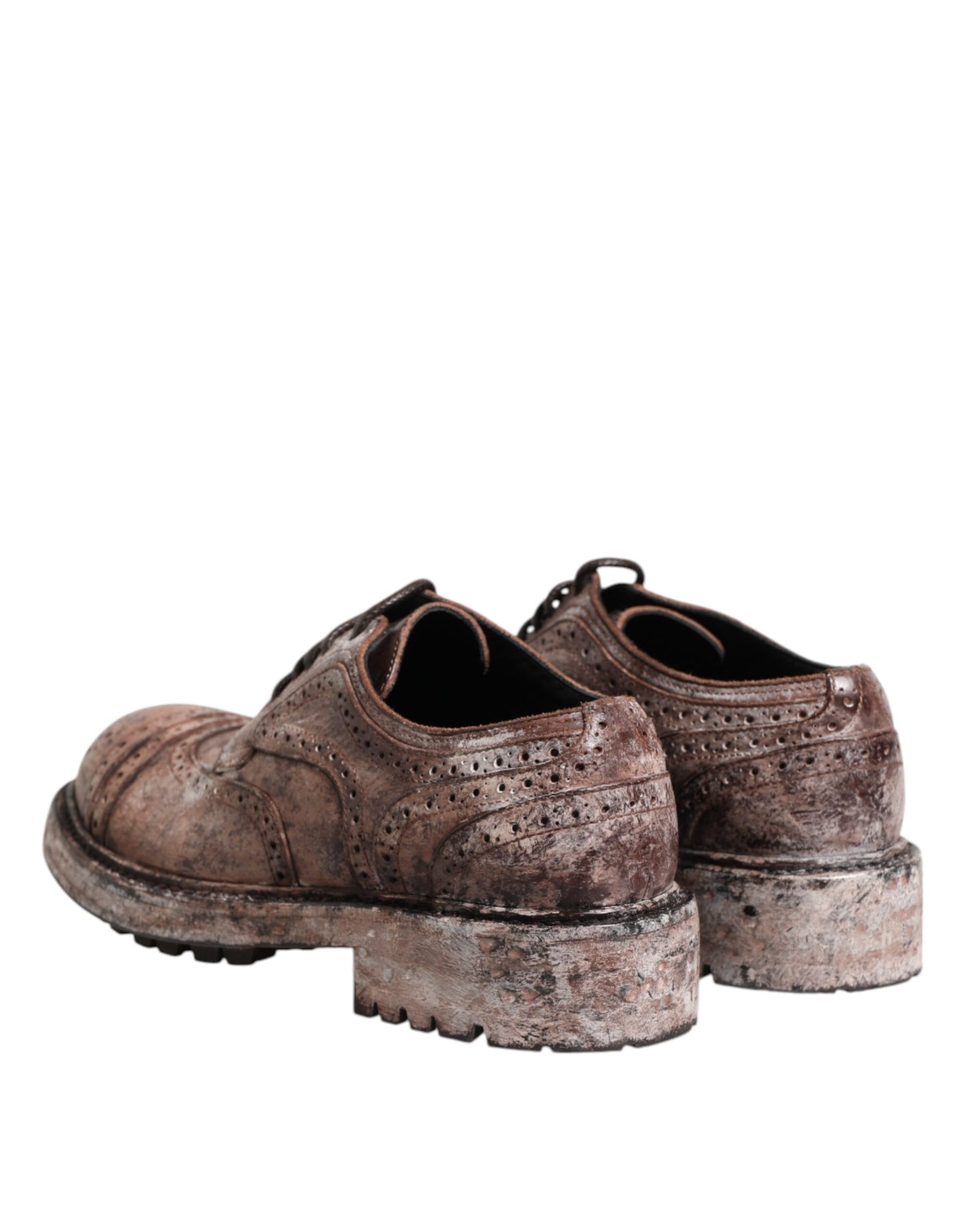 Brown Leather Distressed Brogue Lace Up Shoes