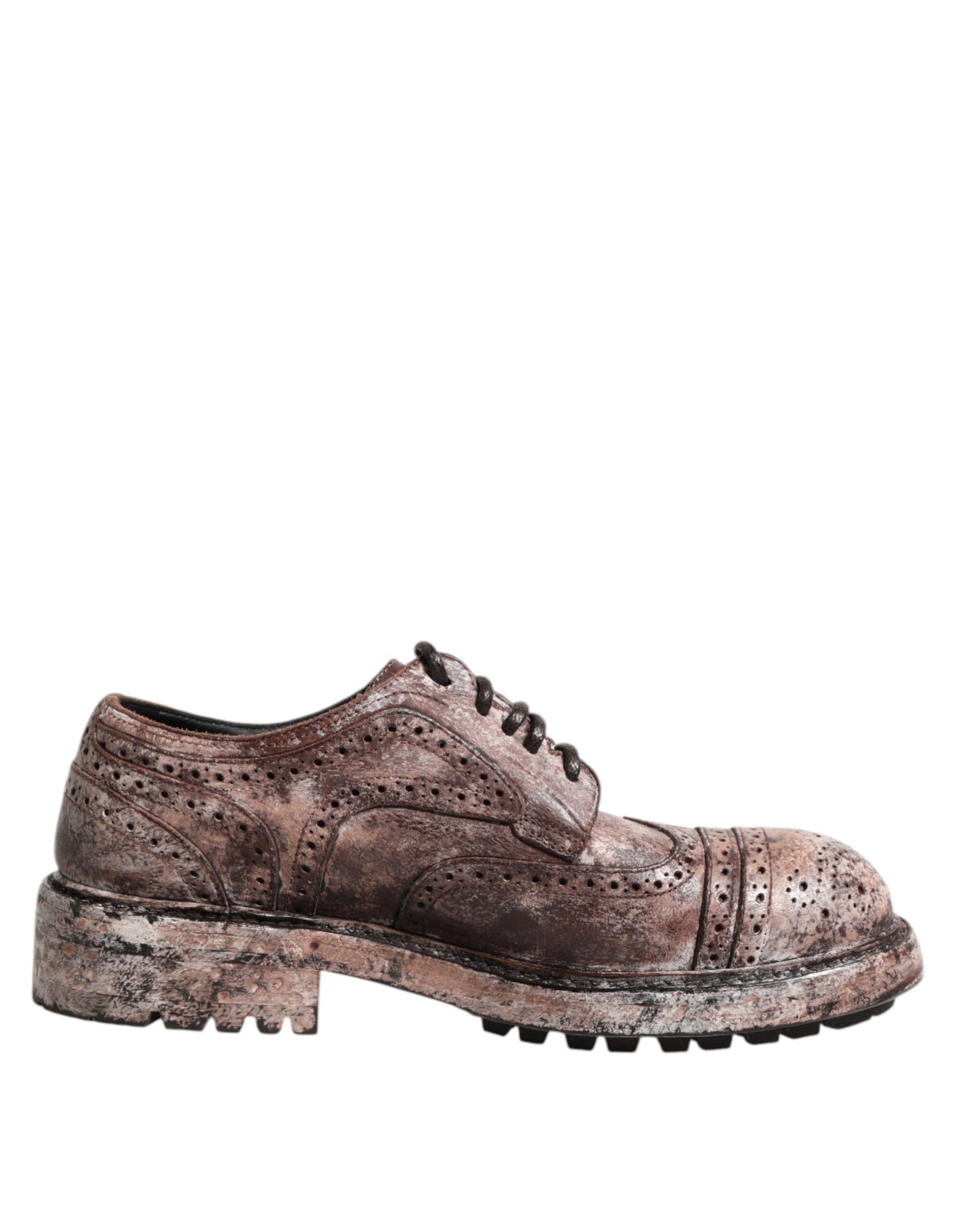 Brown Leather Distressed Brogue Lace Up Shoes