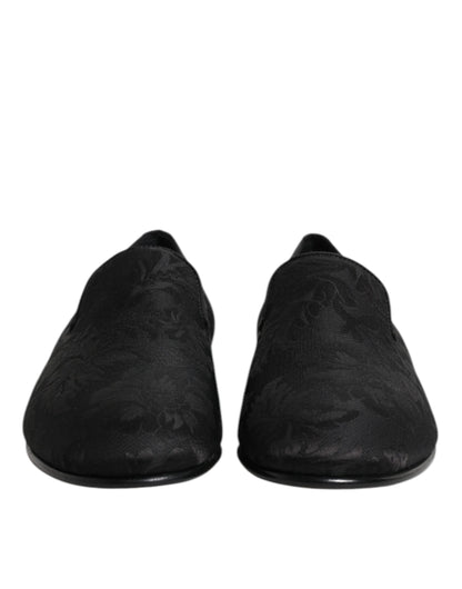 Black Floral Brocade Loafers Men Dress Shoes