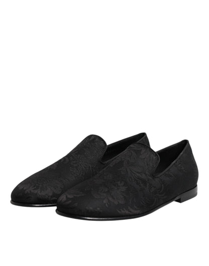 Black Floral Brocade Loafers Men Dress Shoes