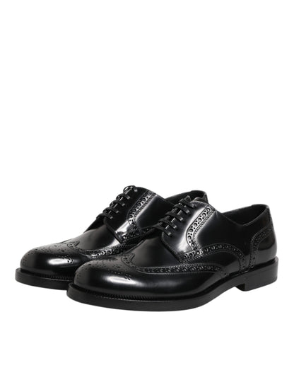 Black Leather Derby Wingtip Formal Shoes