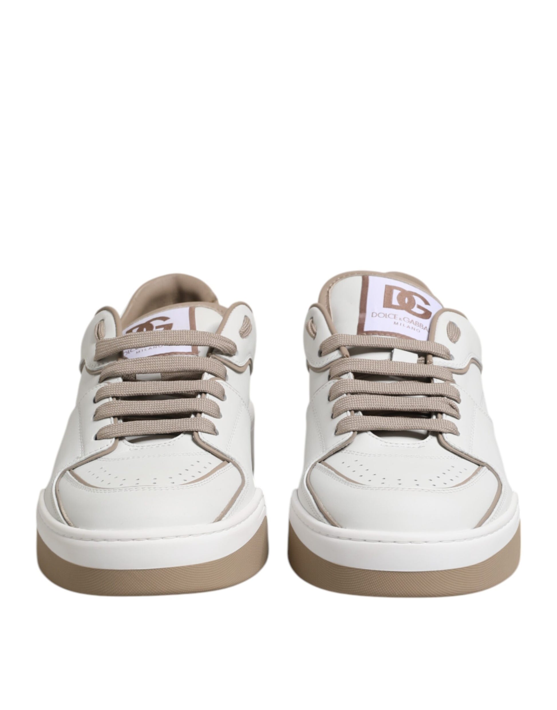 White Brown Leather Low Top Men Sneakers Shoes