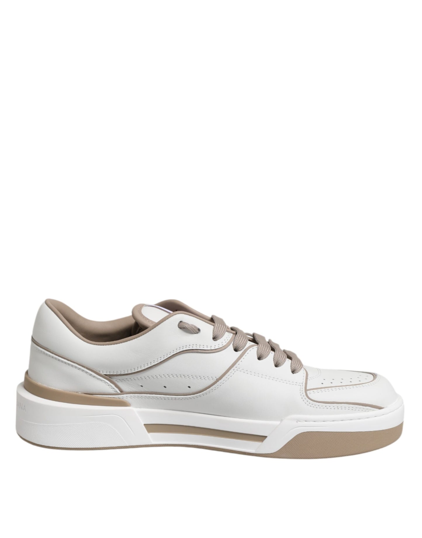 White Brown Leather Low Top Men Sneakers Shoes