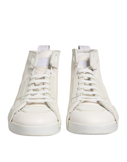 White Leather Mid Top Sneakers Shoes