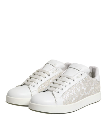 White Lace Leather Low Top Sneaker Shoes