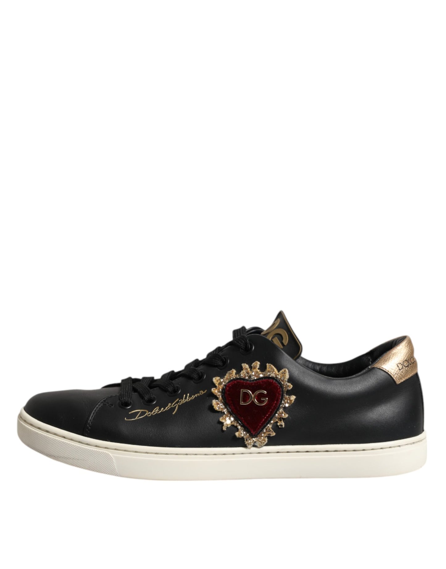 Black Leather Sacred Heart Sneakers Shoes