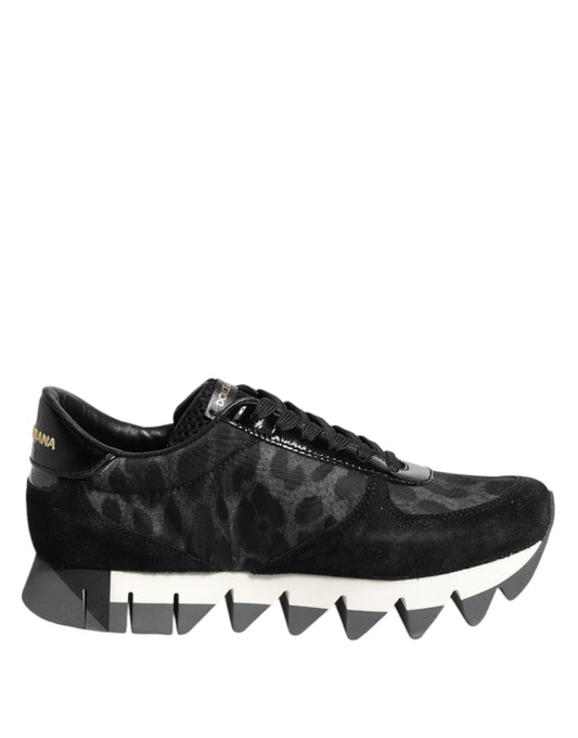 Black Gray Leopard Low Top Sneakers Shoes