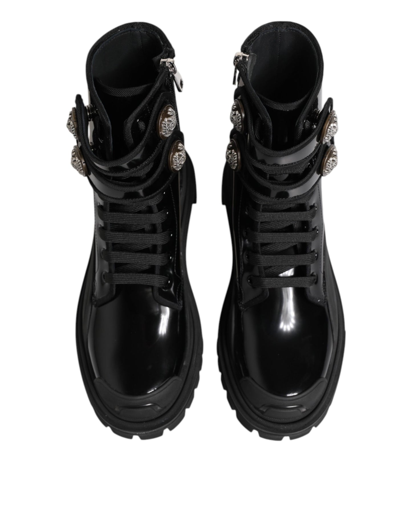 Black Leather DG Logo Combat Ankle Boots Shoes