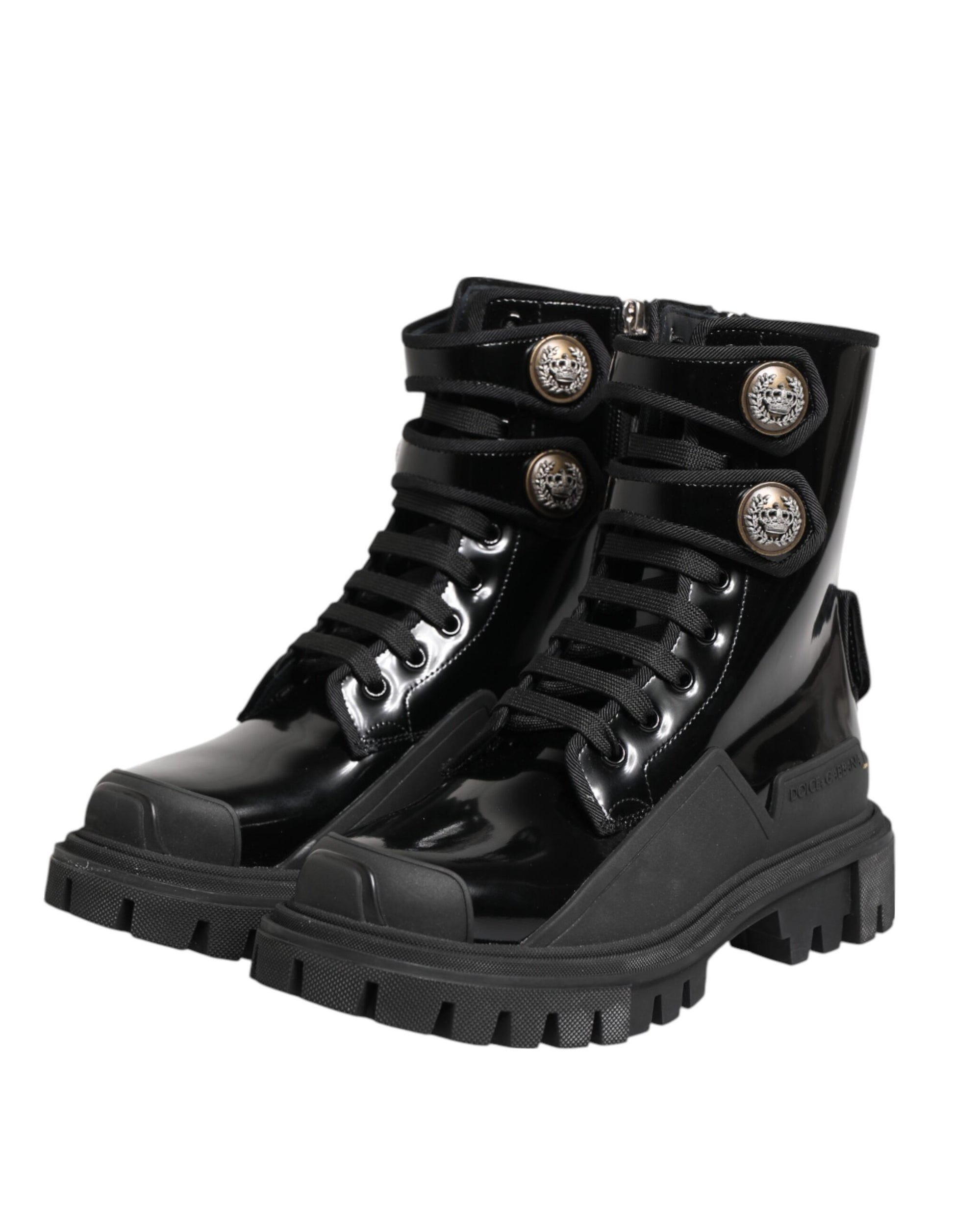Black Leather DG Logo Combat Ankle Boots Shoes