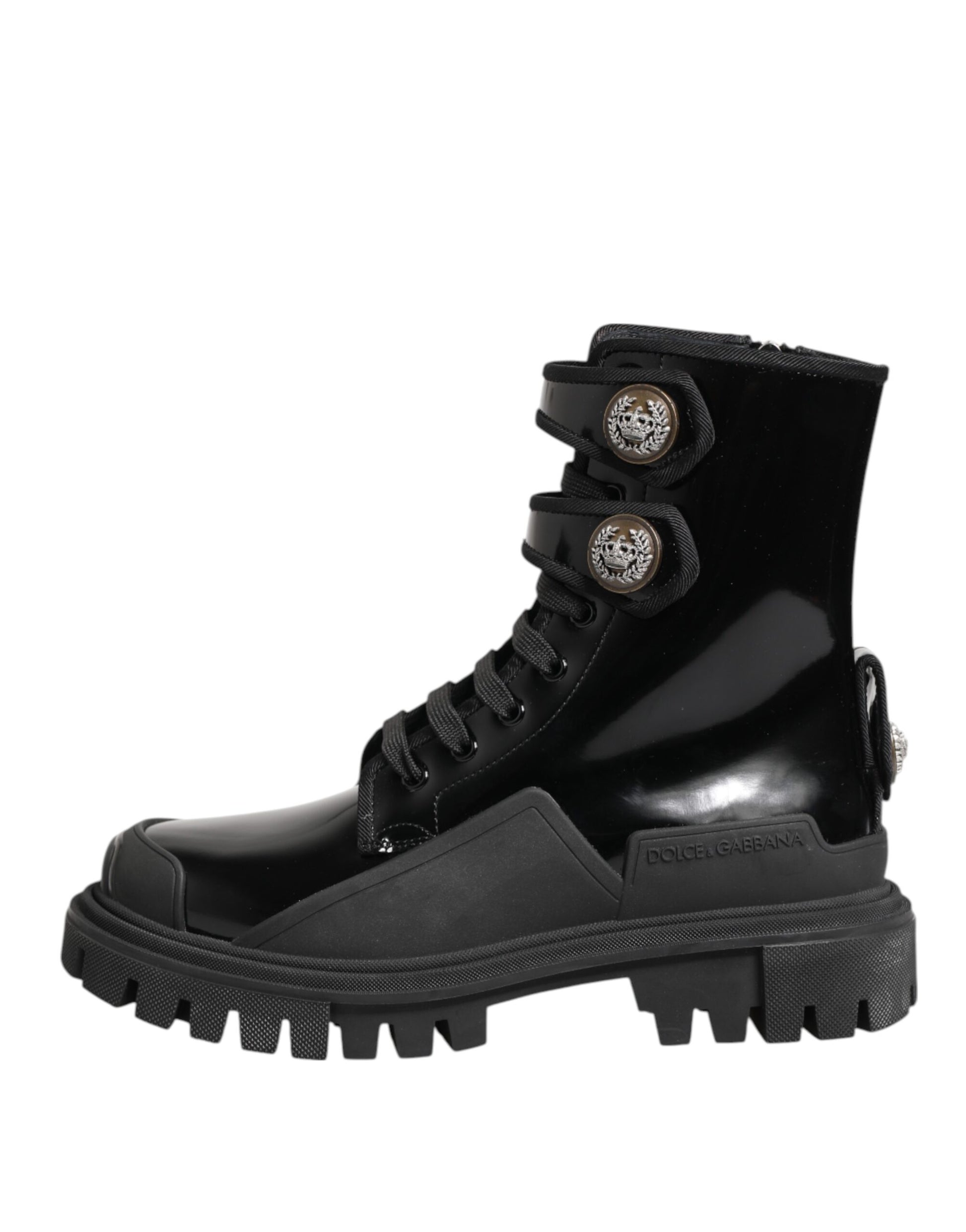 Black Leather DG Logo Combat Ankle Boots Shoes