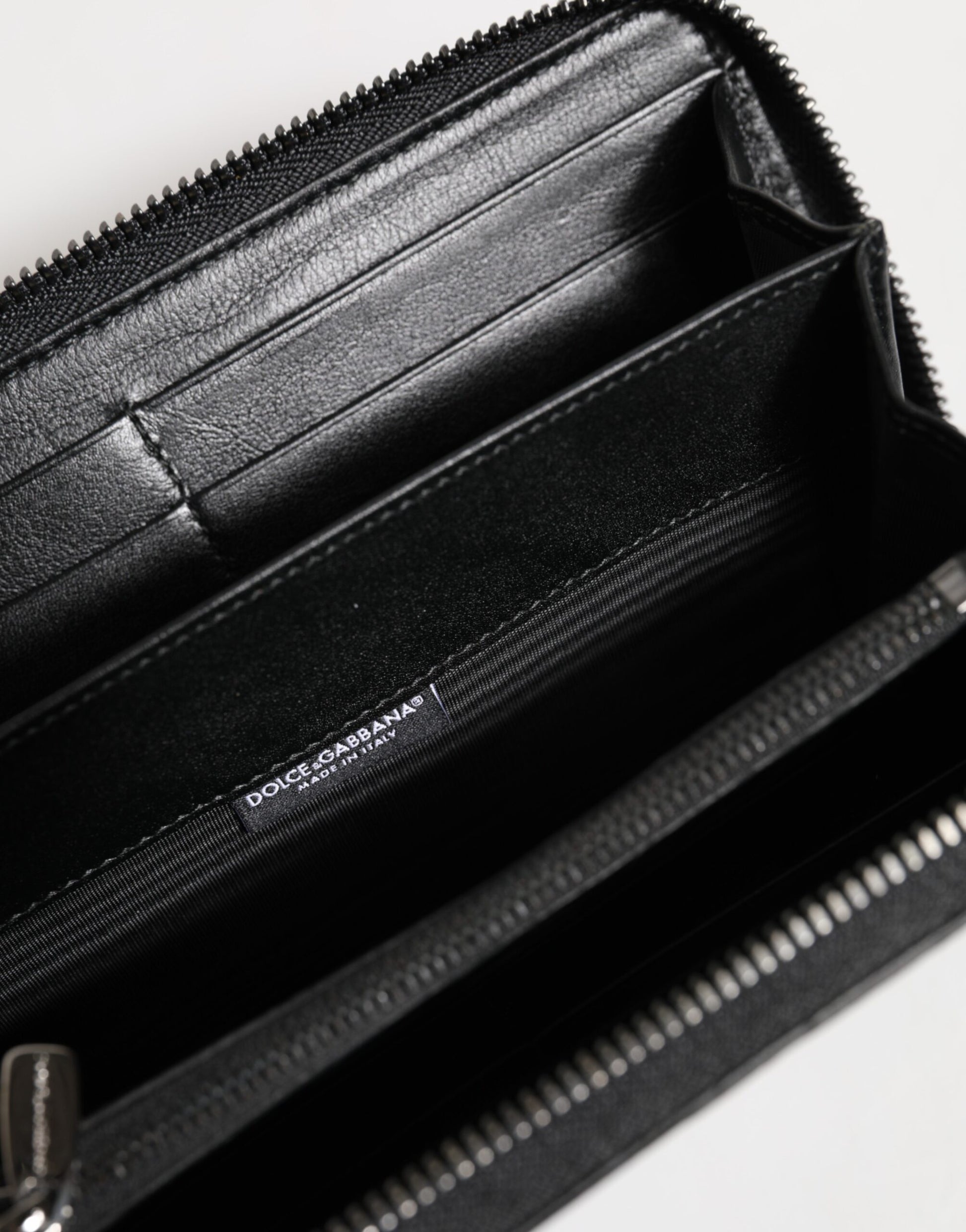 Black Leather DG Plaque Zip Around Continental Wallet