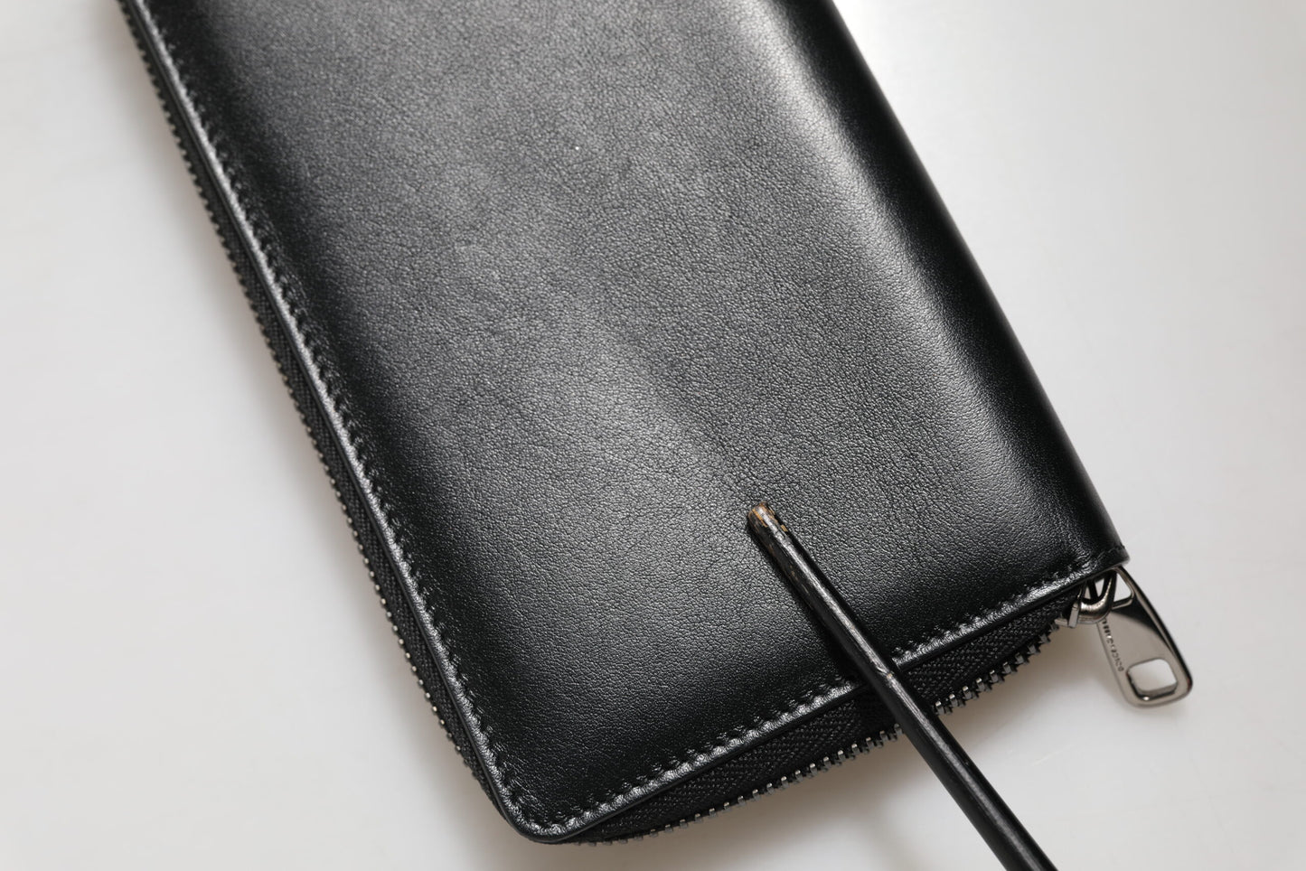 Black Leather DG Plaque Zip Around Continental Wallet