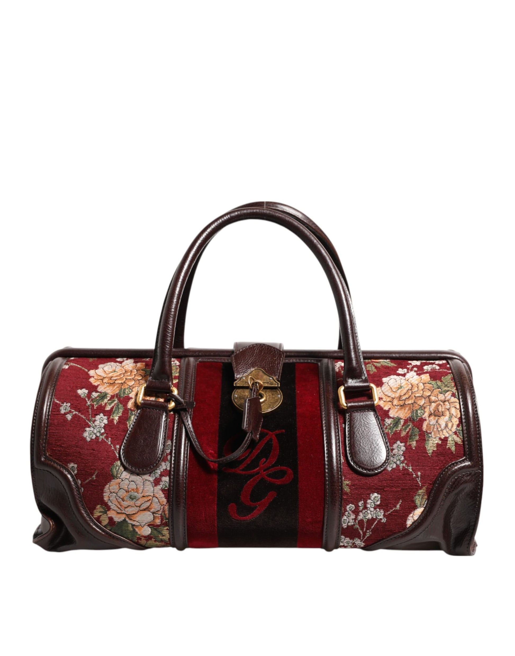 Multicolor Leather Jacquard Velvet Travel Duffle Bag