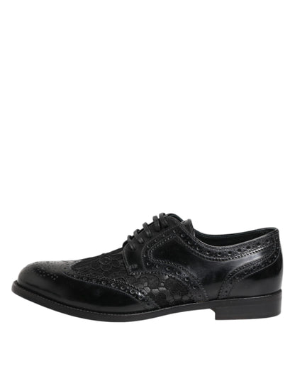 Black Leather Floral Lace Dress Formal Shoes