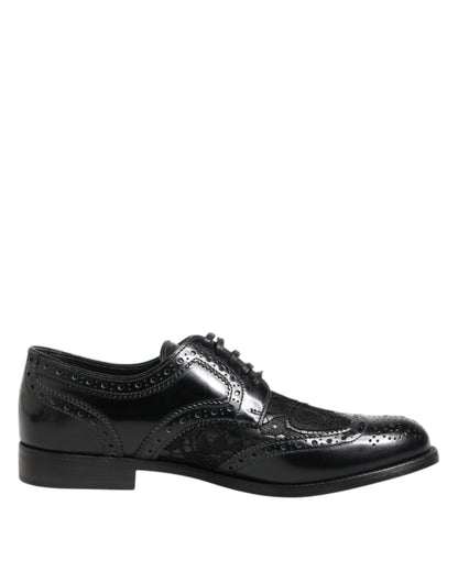 Black Leather Floral Lace Dress Formal Shoes