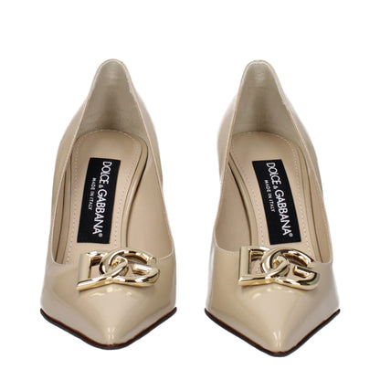Beige Leather High Heel Pumps