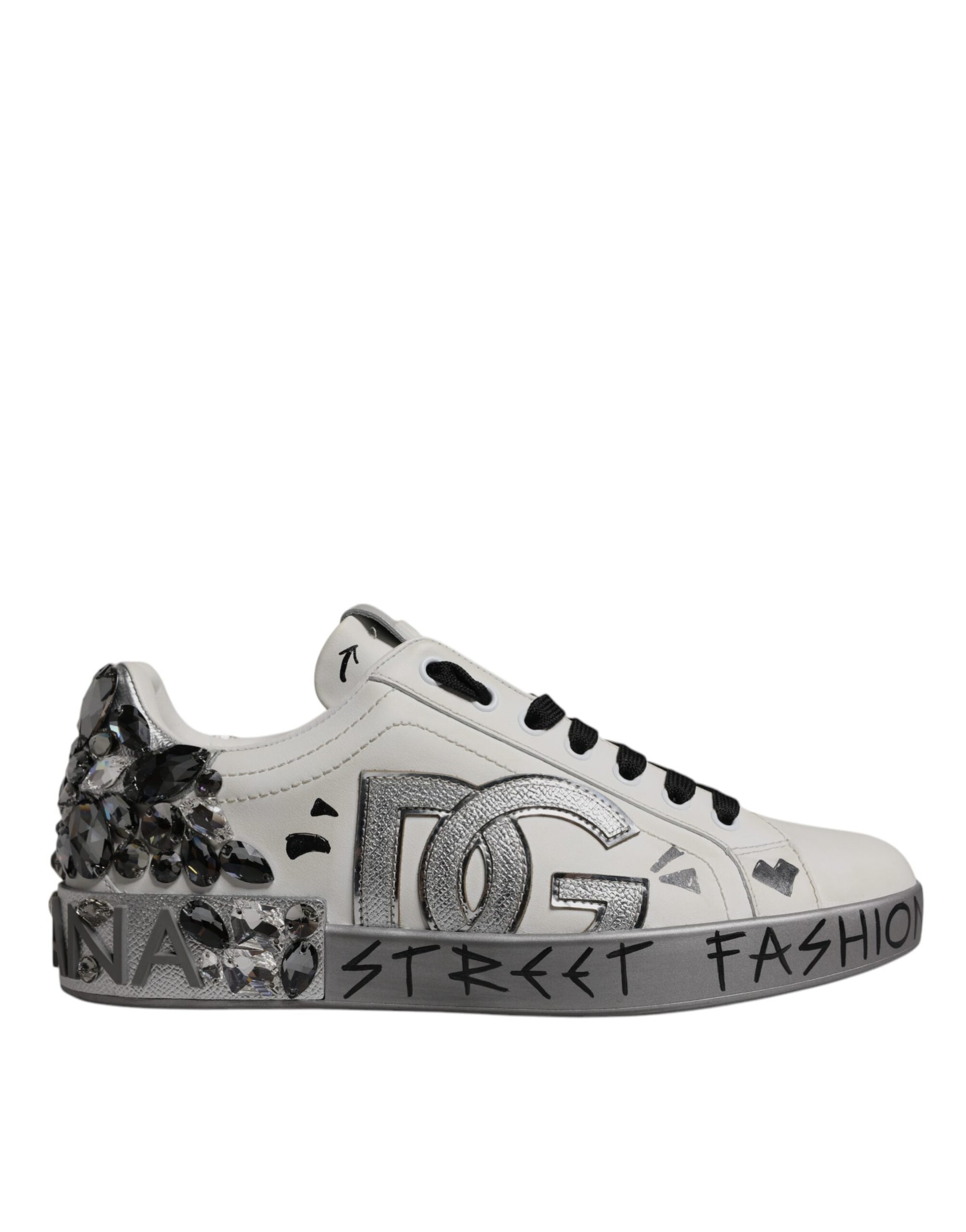 White Crystal Logo Portofino Sneakers Shoes