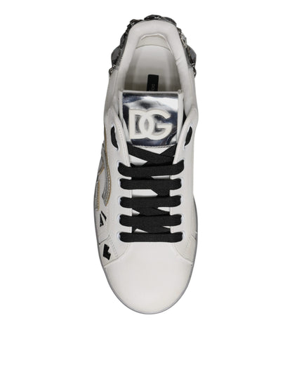 White Crystal Logo Portofino Sneakers Shoes