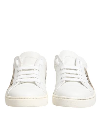 White Gray Leather Low Top Sneakers Shoes